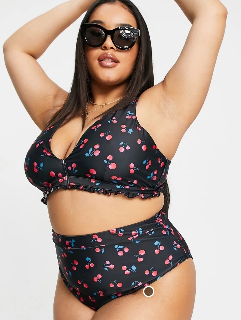 Black Cherry Print High-Waist Bikini Set Size 12/14
